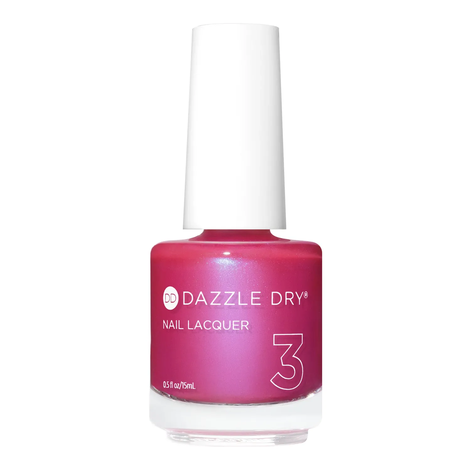 A bottle of Dazzle Dry nail lacquer with clear branding displayed