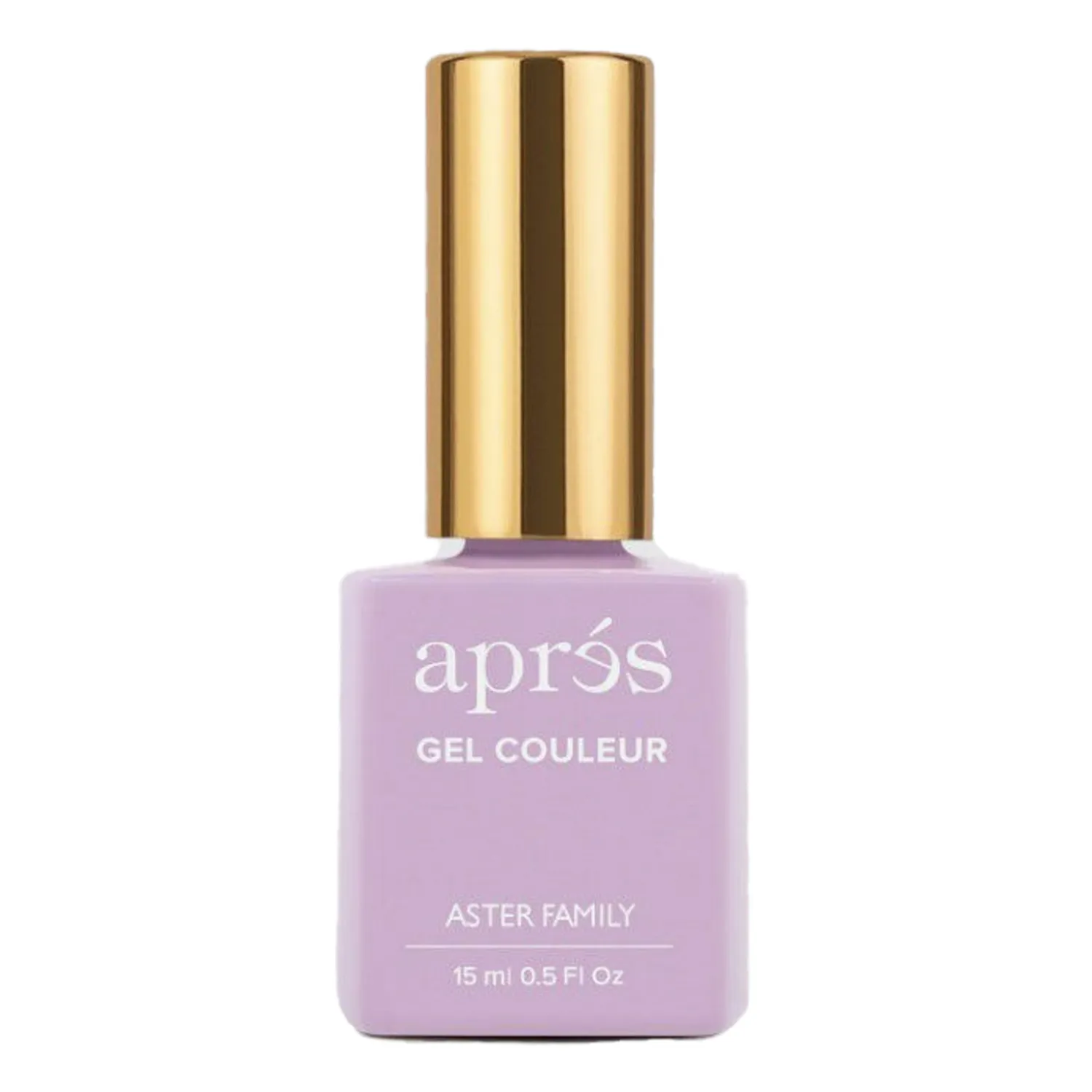 Nail polish bottle labeled aprs Gel Couleur with Aster Family printed below