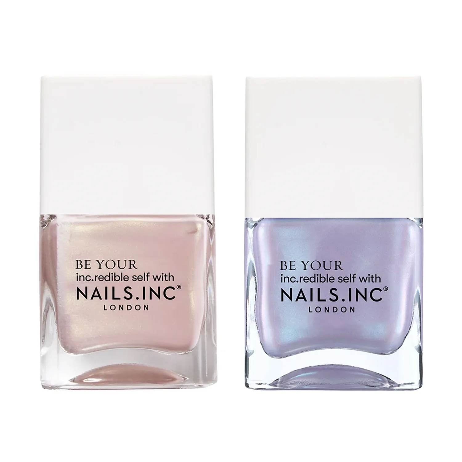 Two bottles of Nails Inc nail polish labeled Be Your Incredible Self