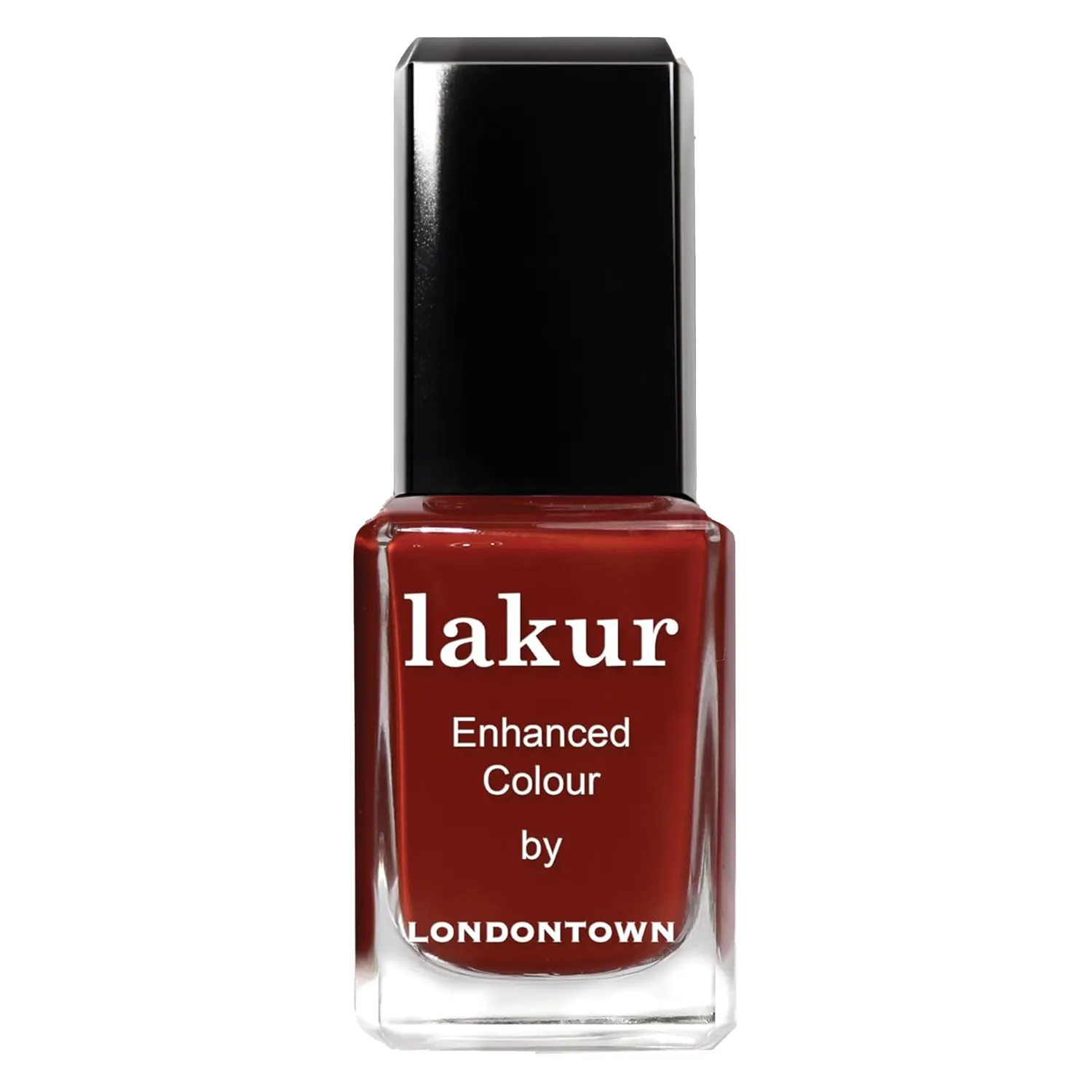 A bottle of Londontown Lakur nail polish with the text Enhanced Colour on the label