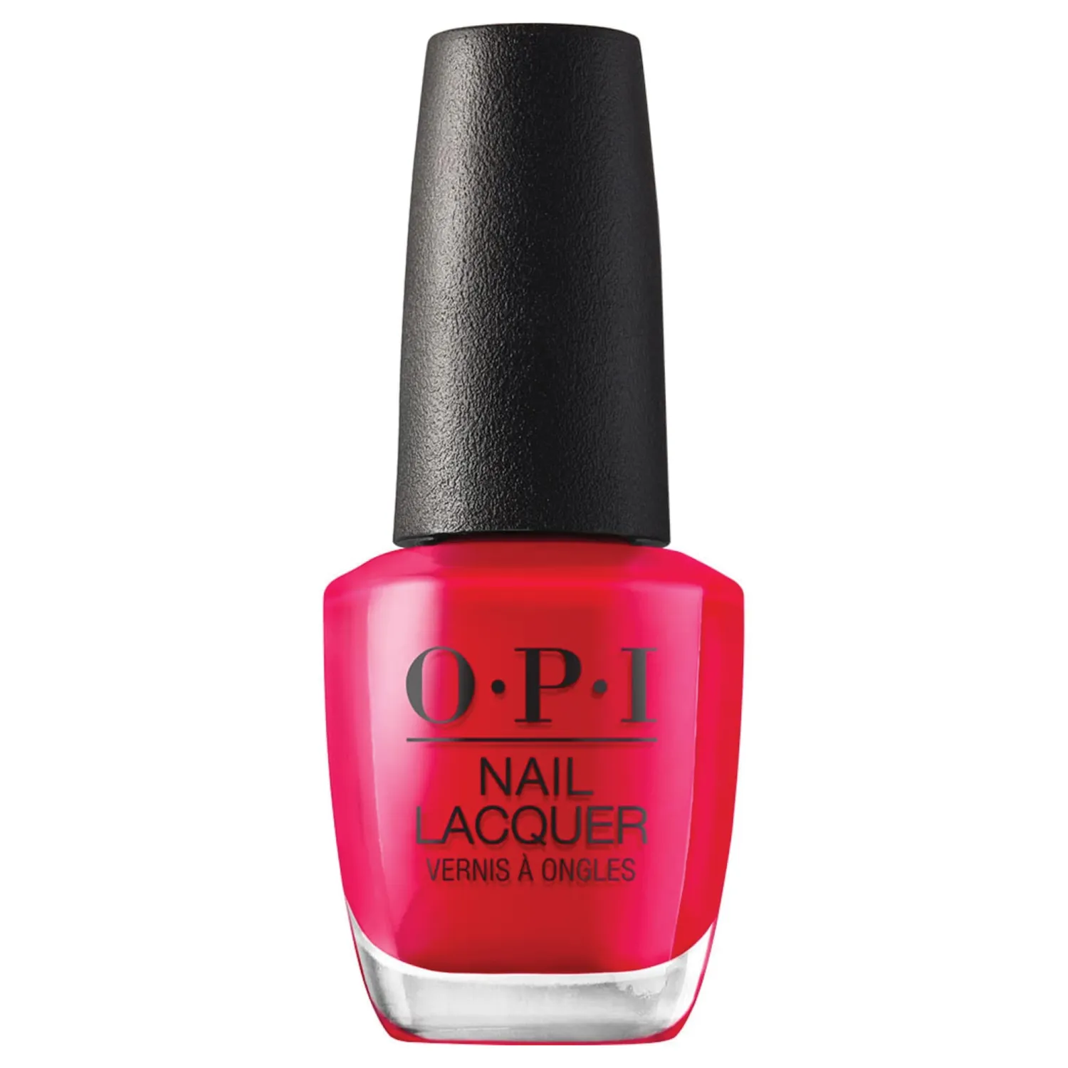 A bottle of OPI nail lacquer with black cap and logo visible on the bottle