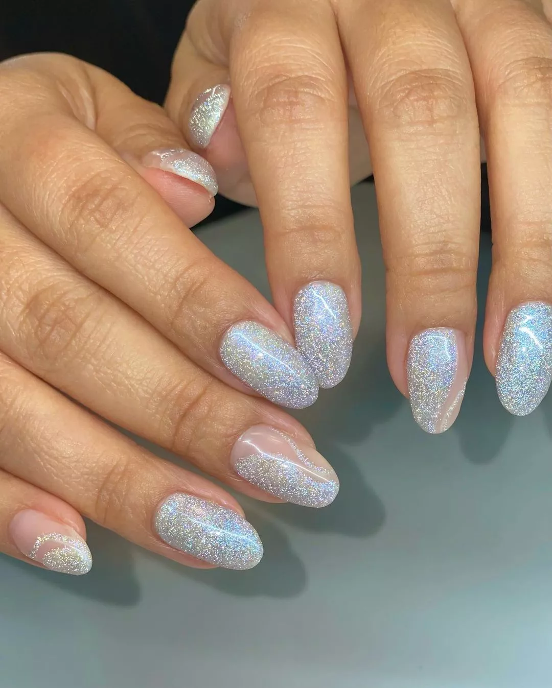 Glitter Swirls Winter Nails