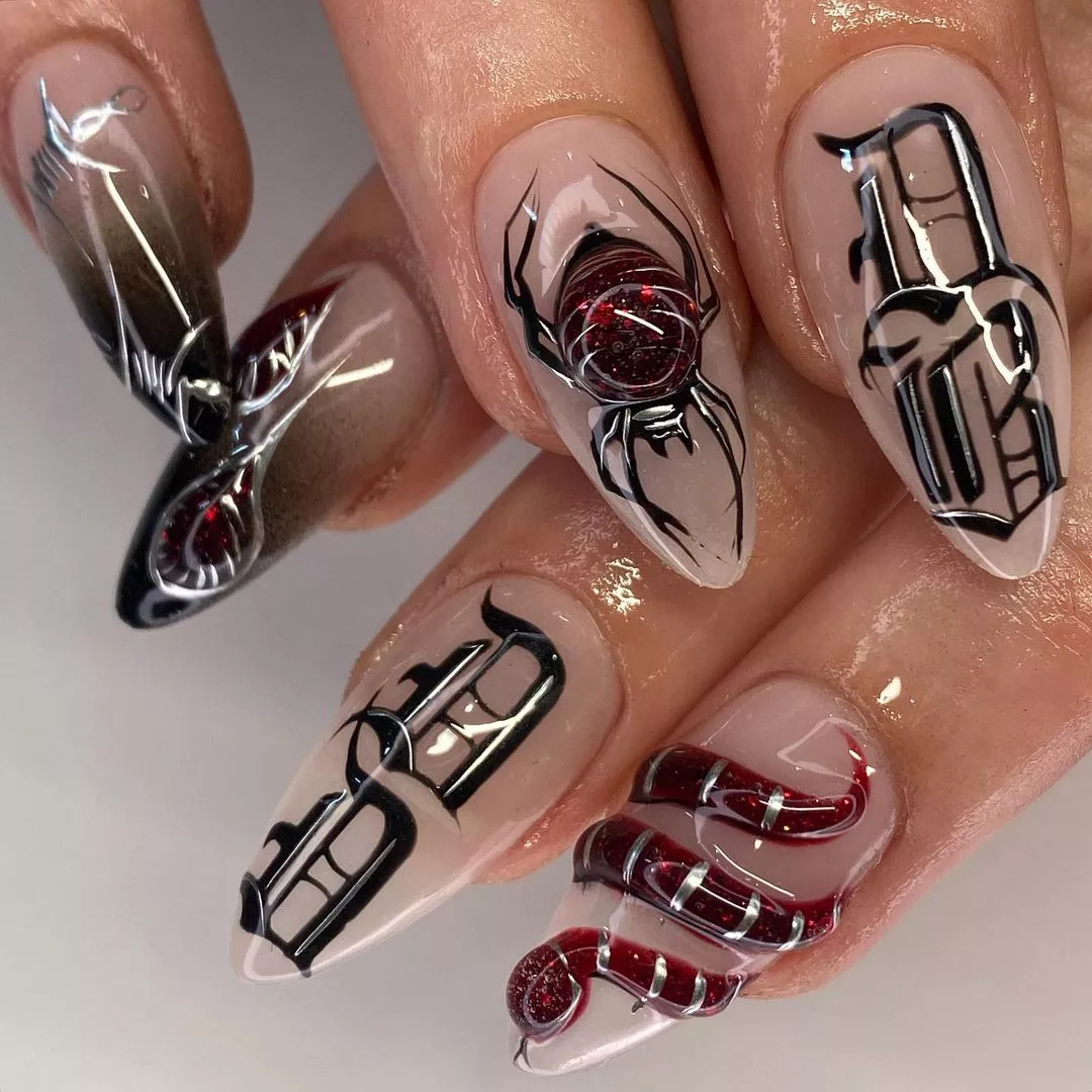 3d Nail Art Spiders and Snakes