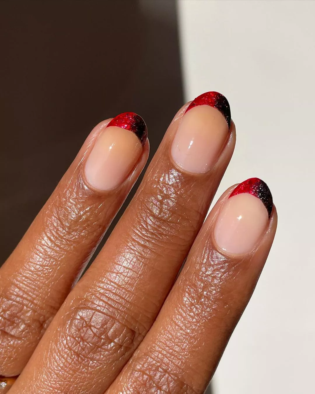 black and red glitter french tips