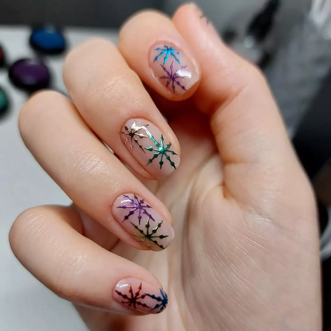 Chrome Snowflakes New Years Eve Nails 