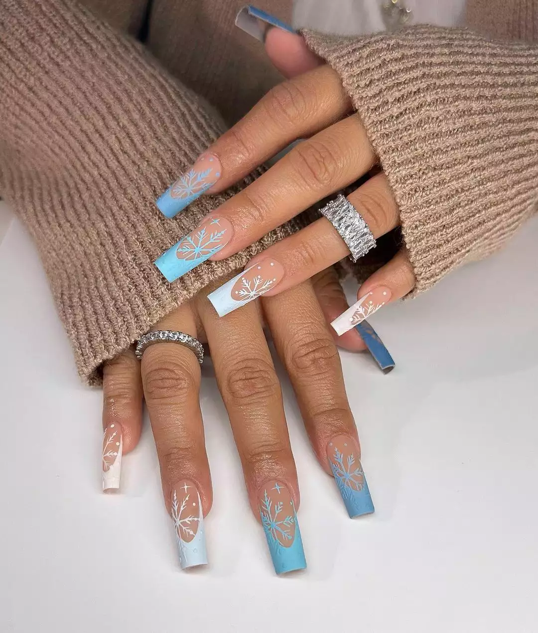 Snowy Tips Winter Nails