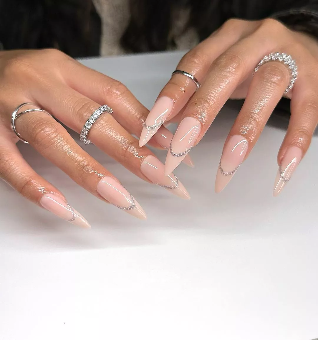 Smile-Line Glitter Winter Nails