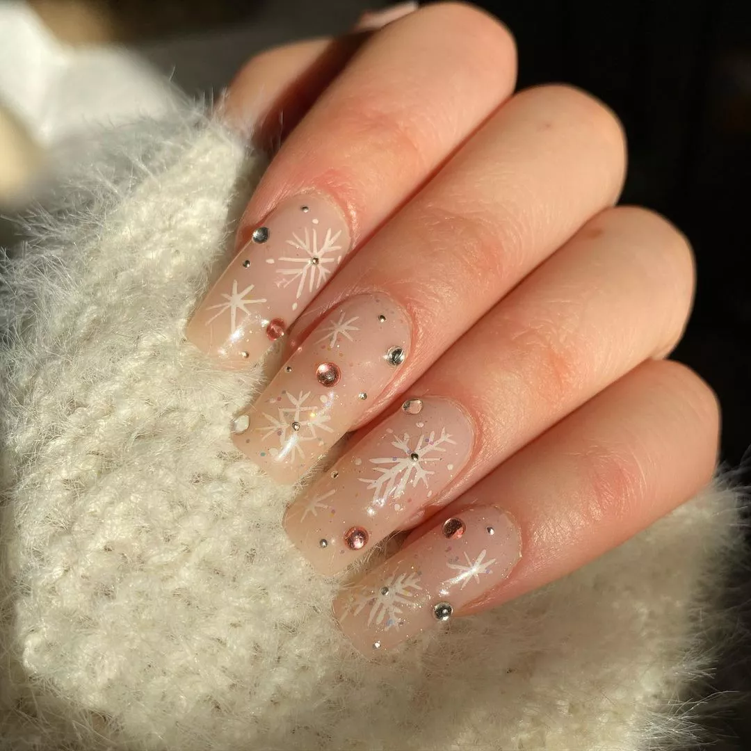 Rhinestone Winter Winter Nails