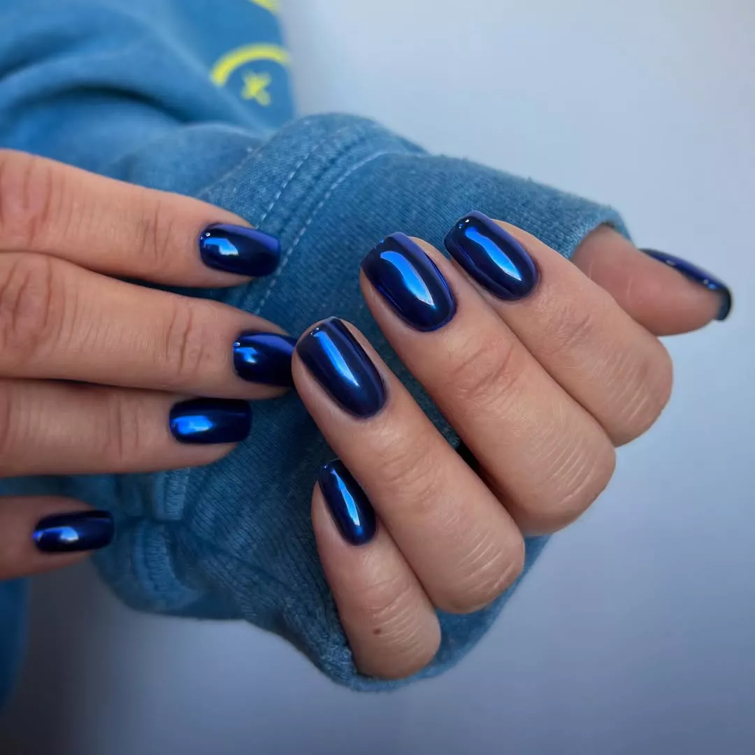Denim Blue Chrome Nails
