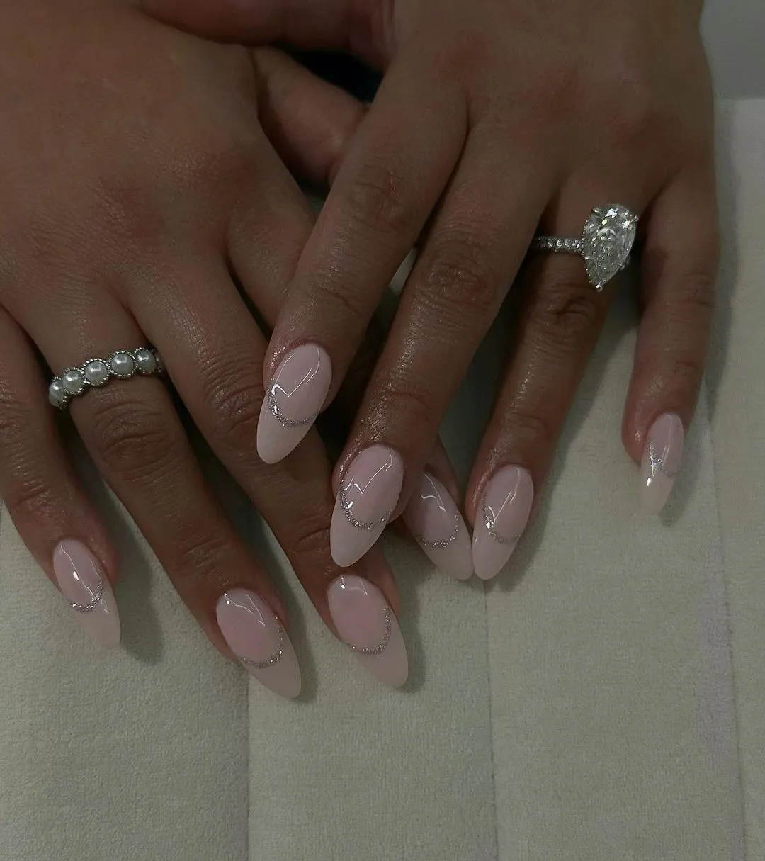 Shimmery Smile Line Winter White Nail Ideas