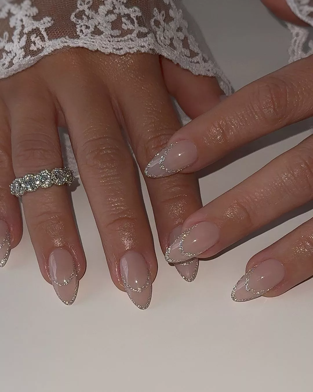 Double French Metallic Nails on a milky light pink base