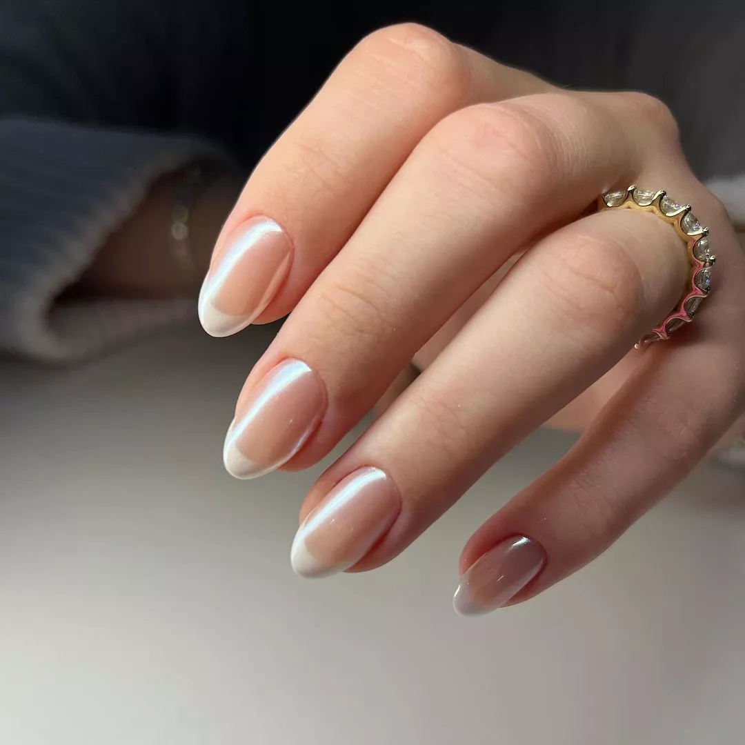 A glazed French manicure for winter.