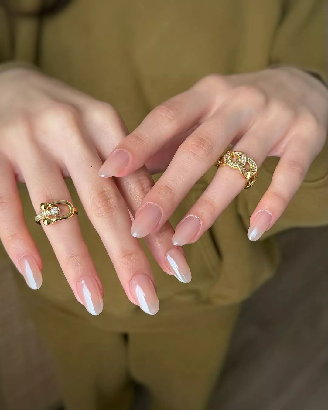 Nude Glazed Winter Chrome Nails