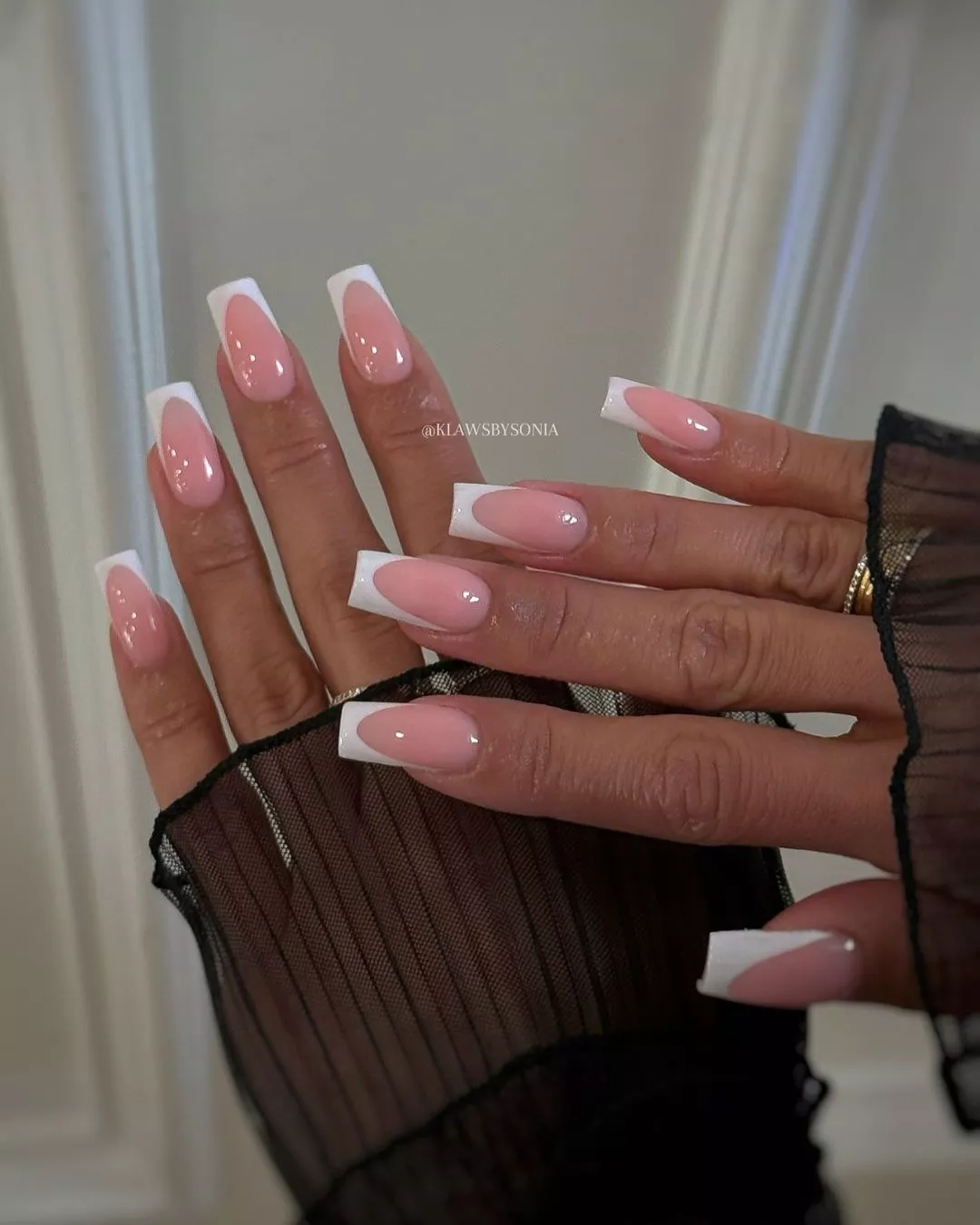 Square French Winter White Nail Ideas