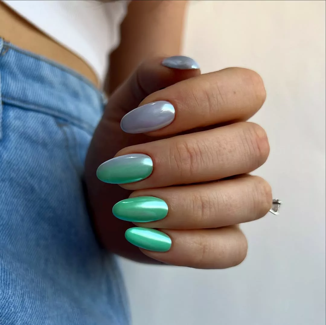 Ombre Blue Chrome Nails