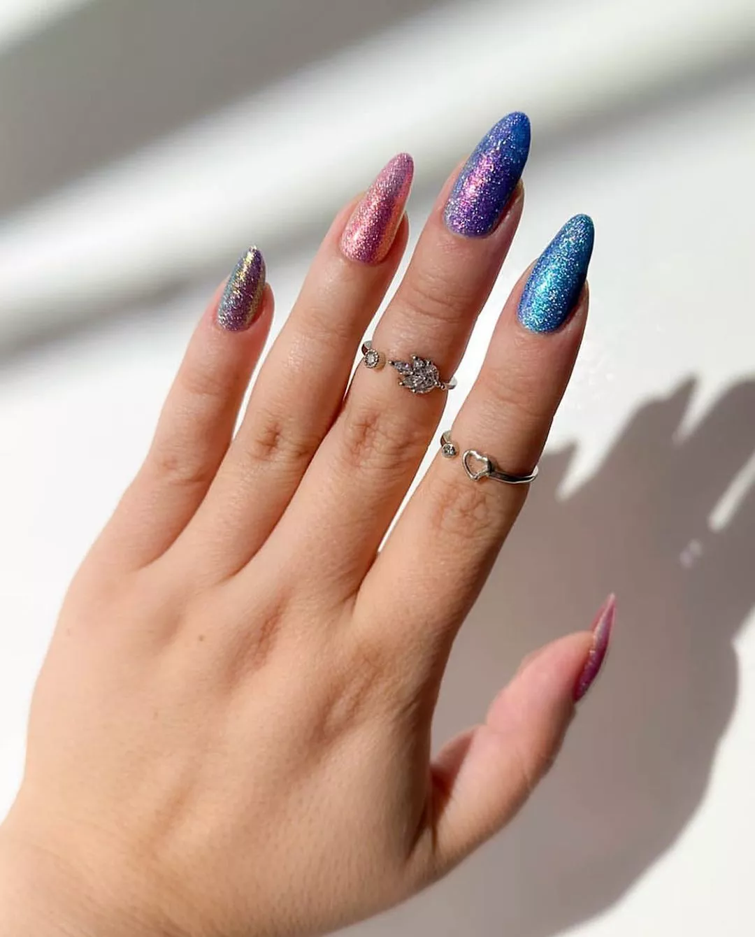 glitter nails in blue and purple
