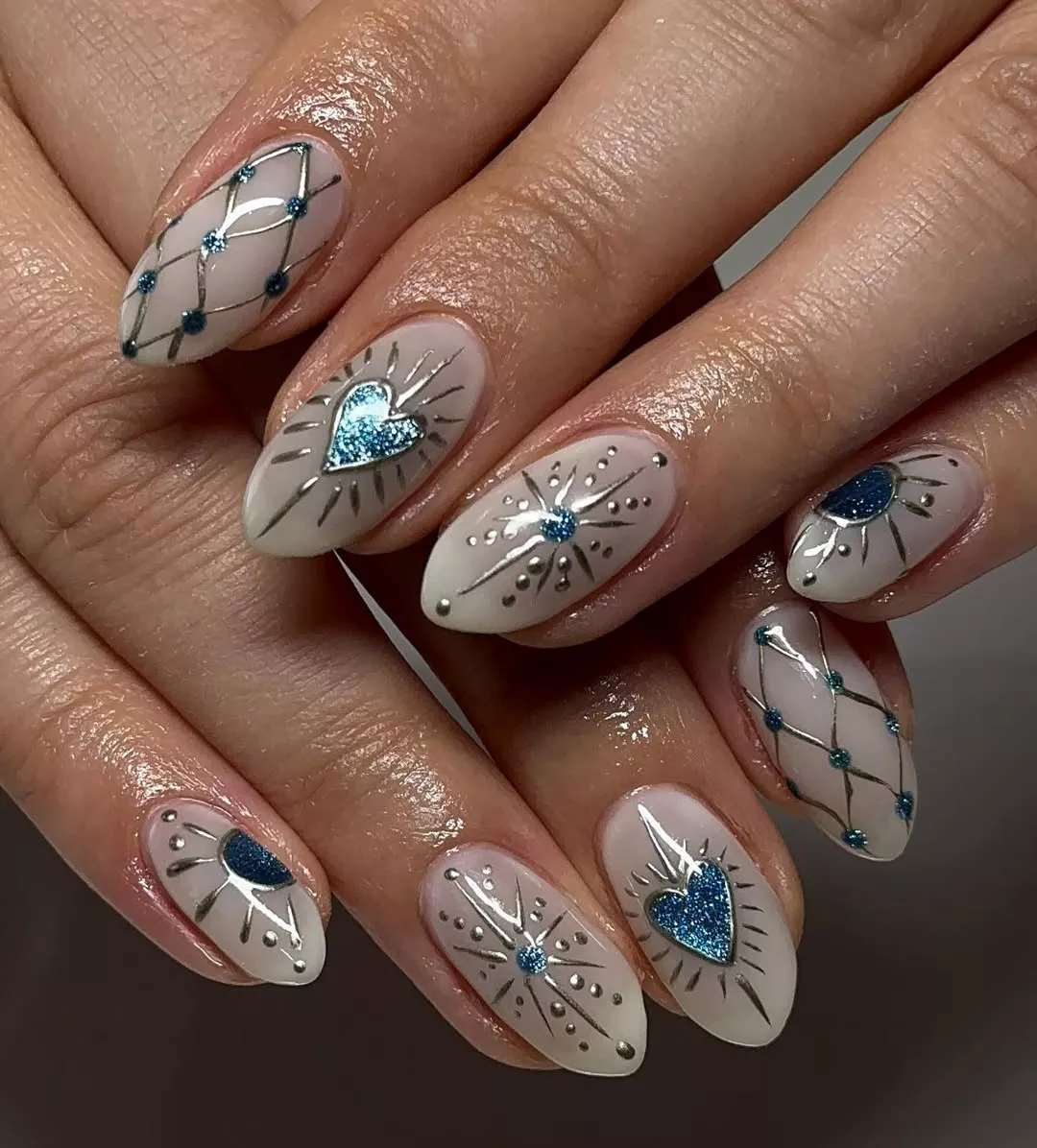 Blue and Chrome New Years Eve Nails