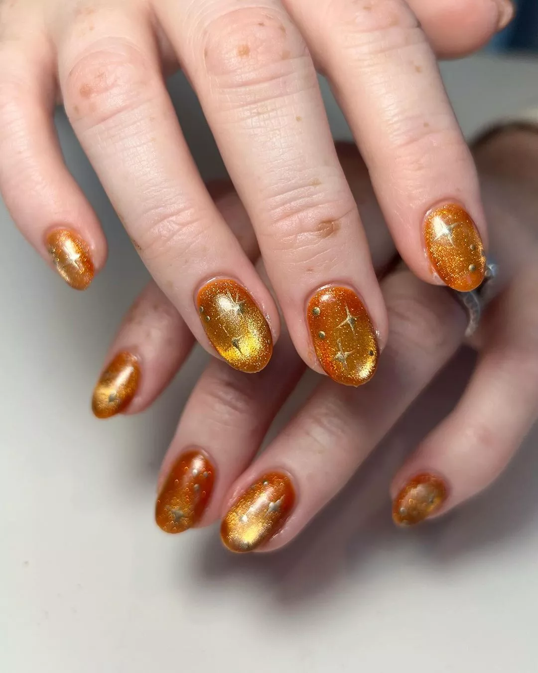 Cat Eye Orange Thanksgiving Nails