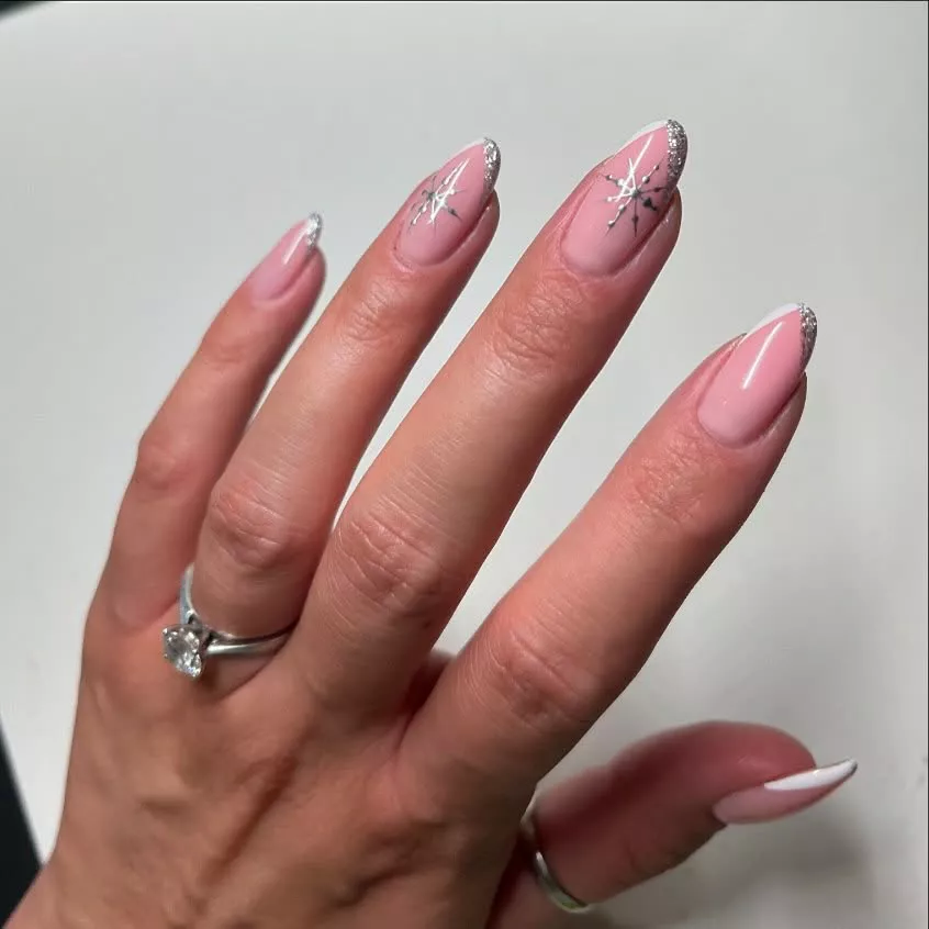 Snowy French New Years Eve Nails