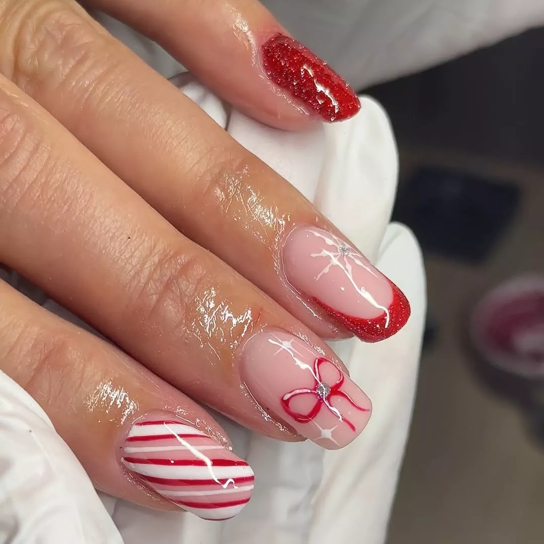 Sparkly Candy Cane Nails