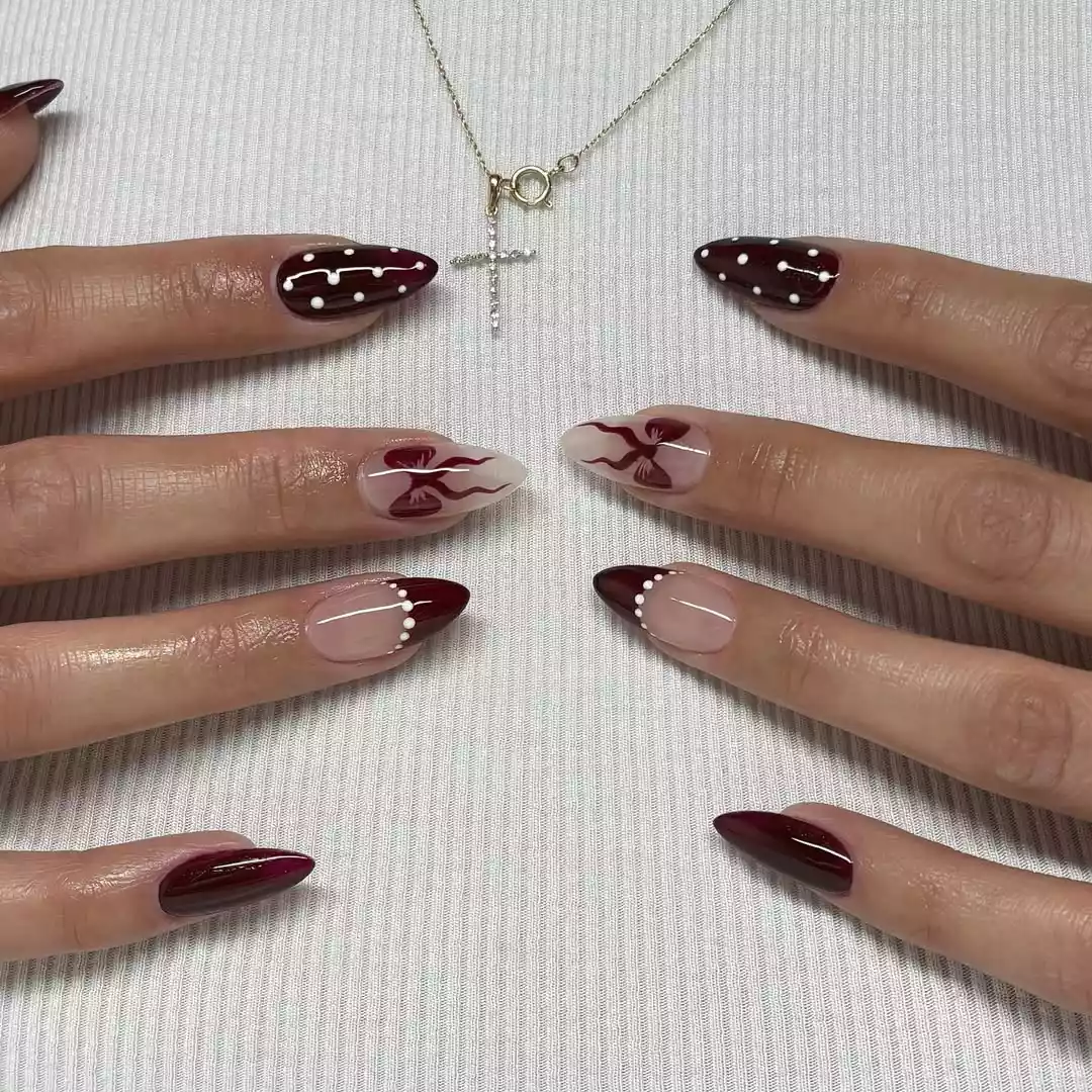 Maroon Mystery Bow Nails