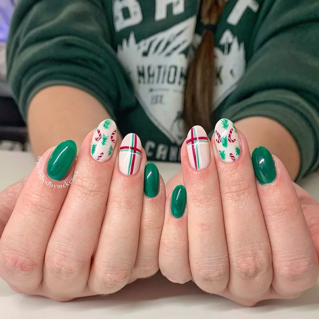 Candy Cane Green Christmas Nails