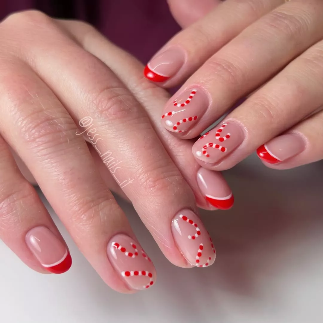 Red French Candy Cane Nails