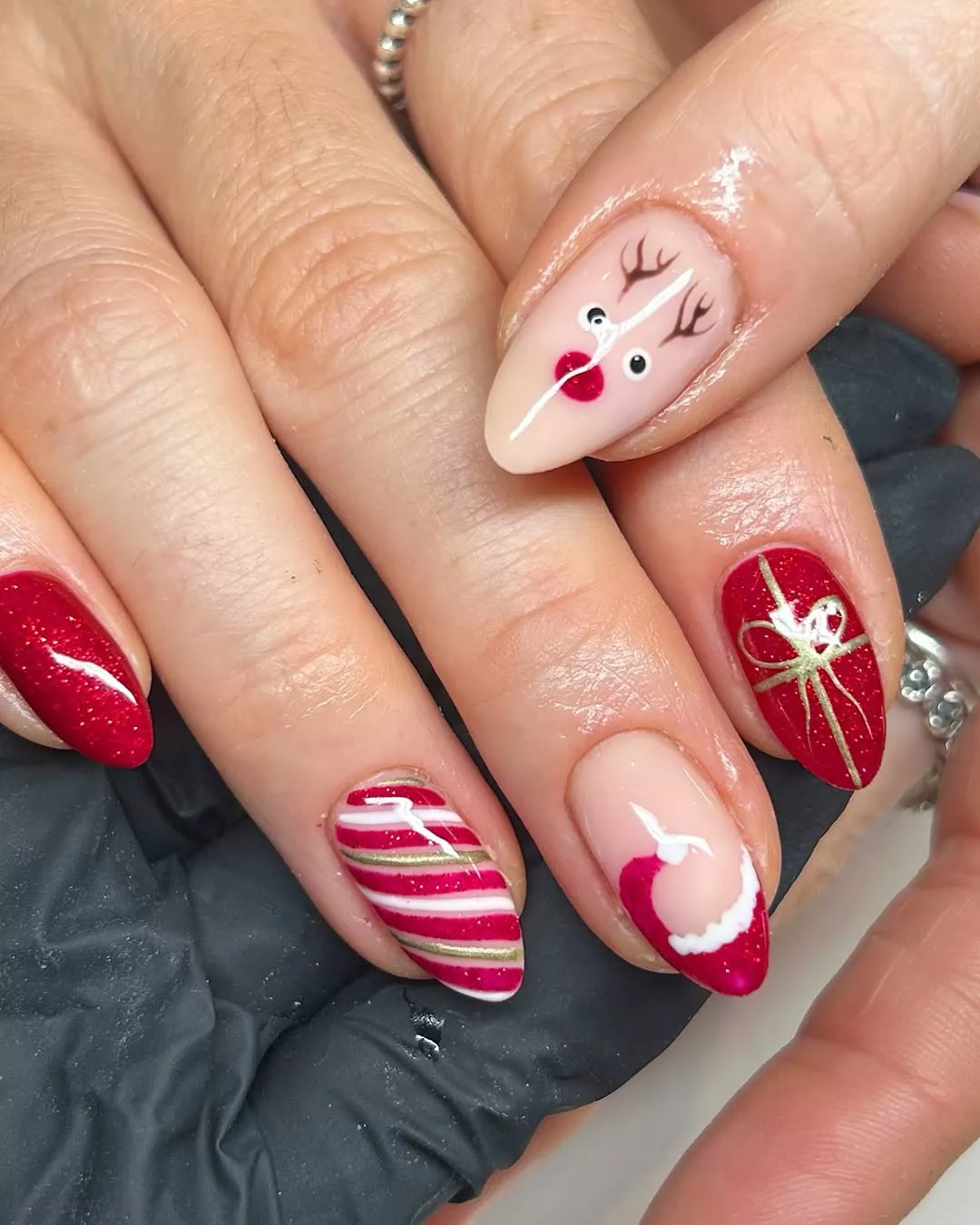 Rudolph Candy Cane Nails