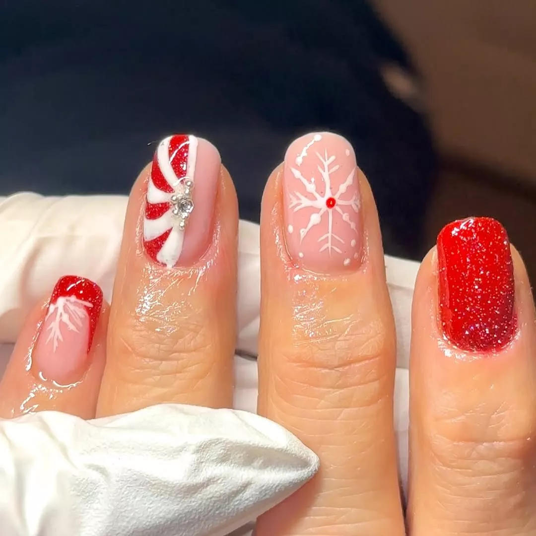 Mixed Mani Candy Cane Nails