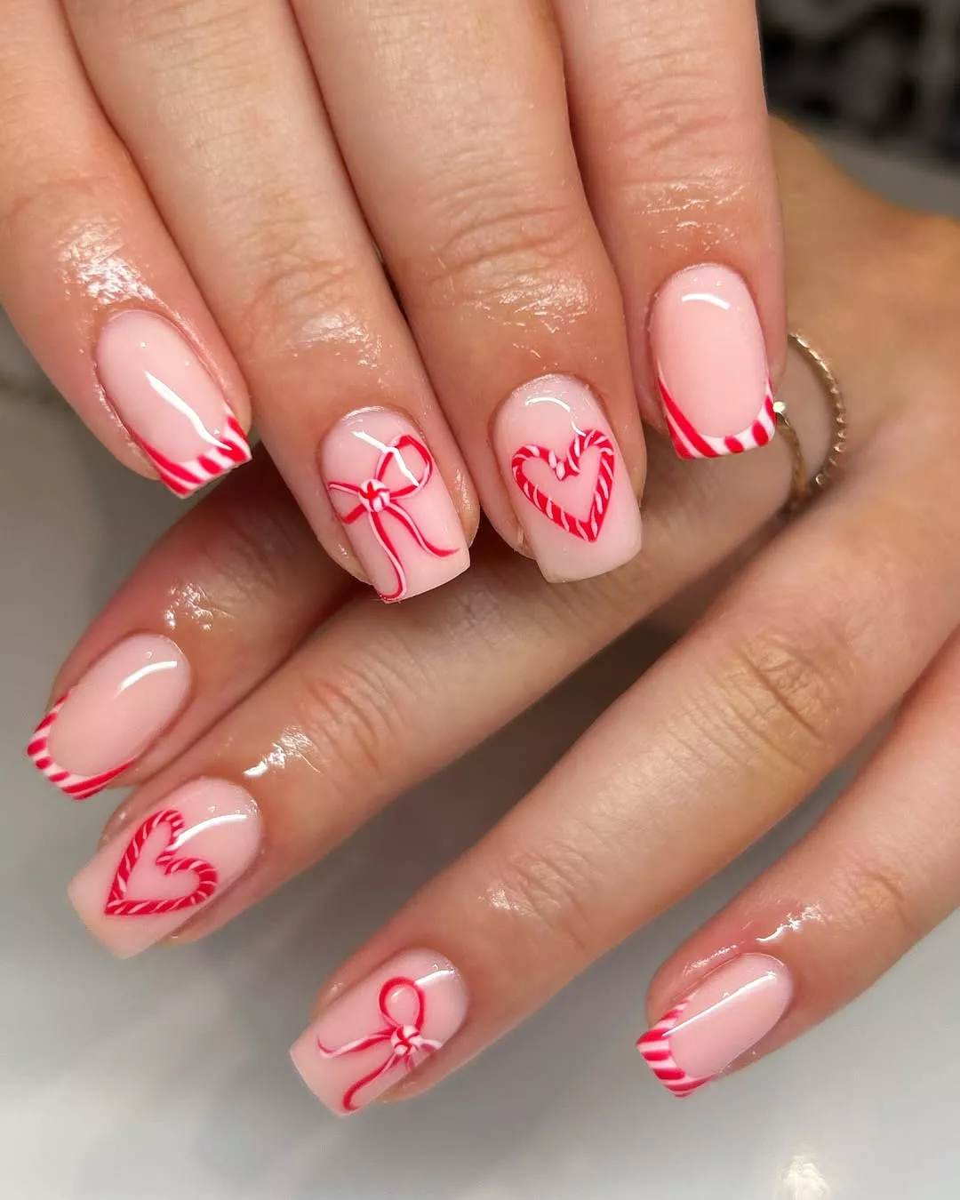 Hearts Candy Cane Nails