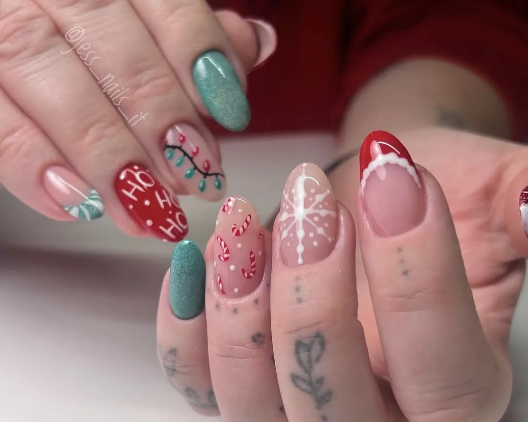 Whimsical holiday nails.