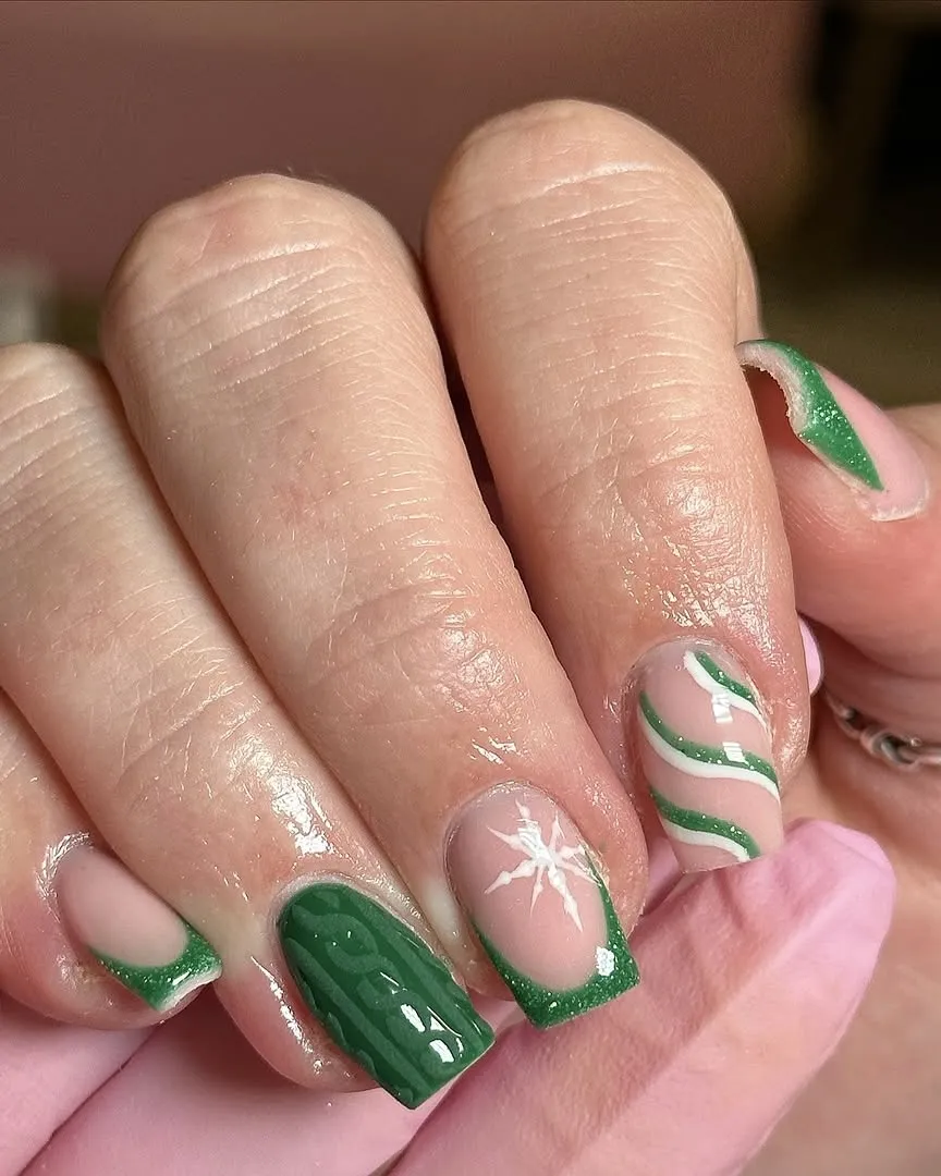 Green candy cane nails.
