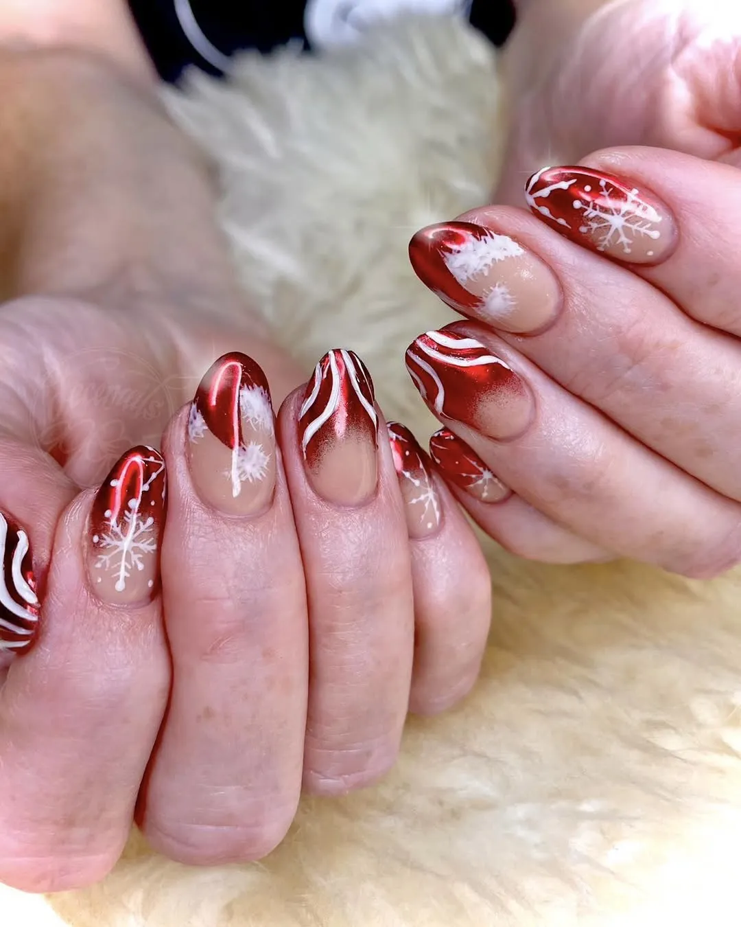 Chrome candy cane nails.
