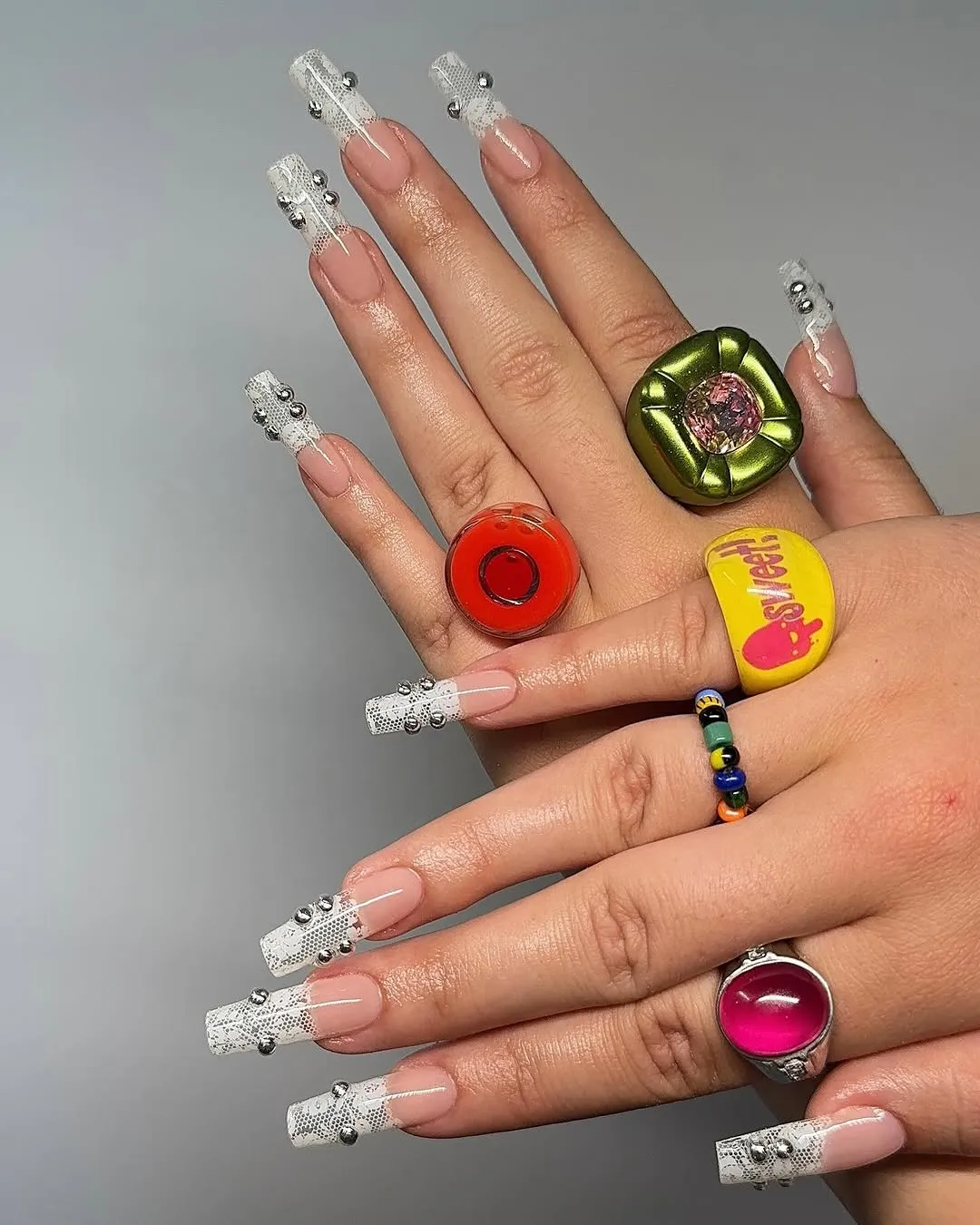 White lace French tip nails