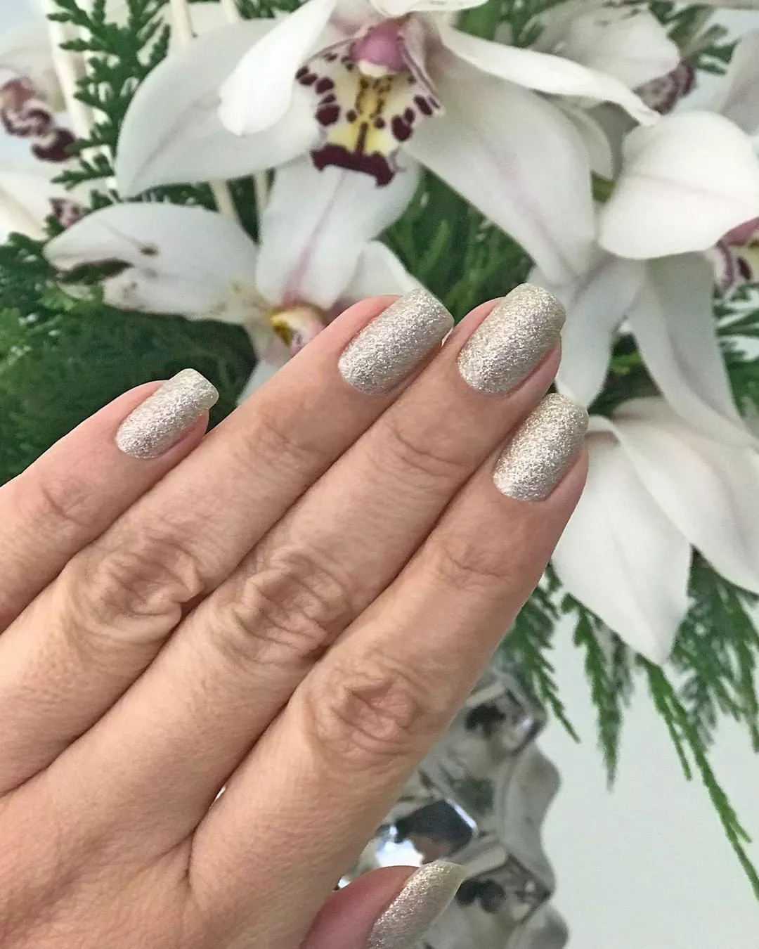 silver sparkle manicure