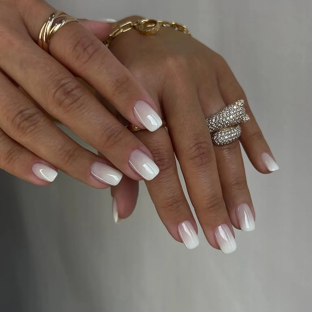 Short square nails with milky French tips