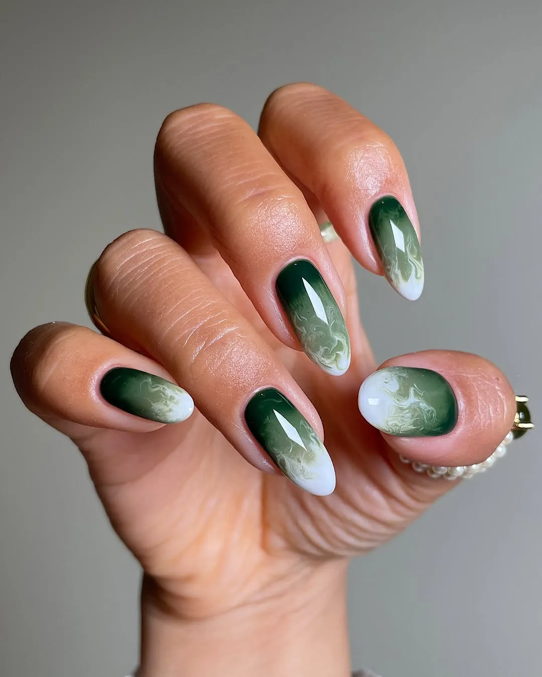 Green and white ombre nails