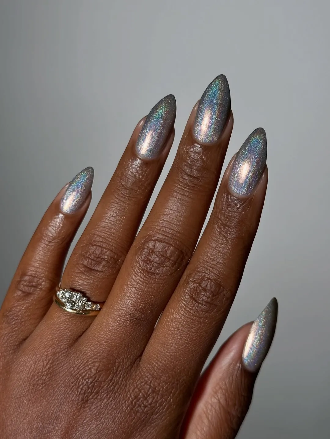 Silver holographic nails