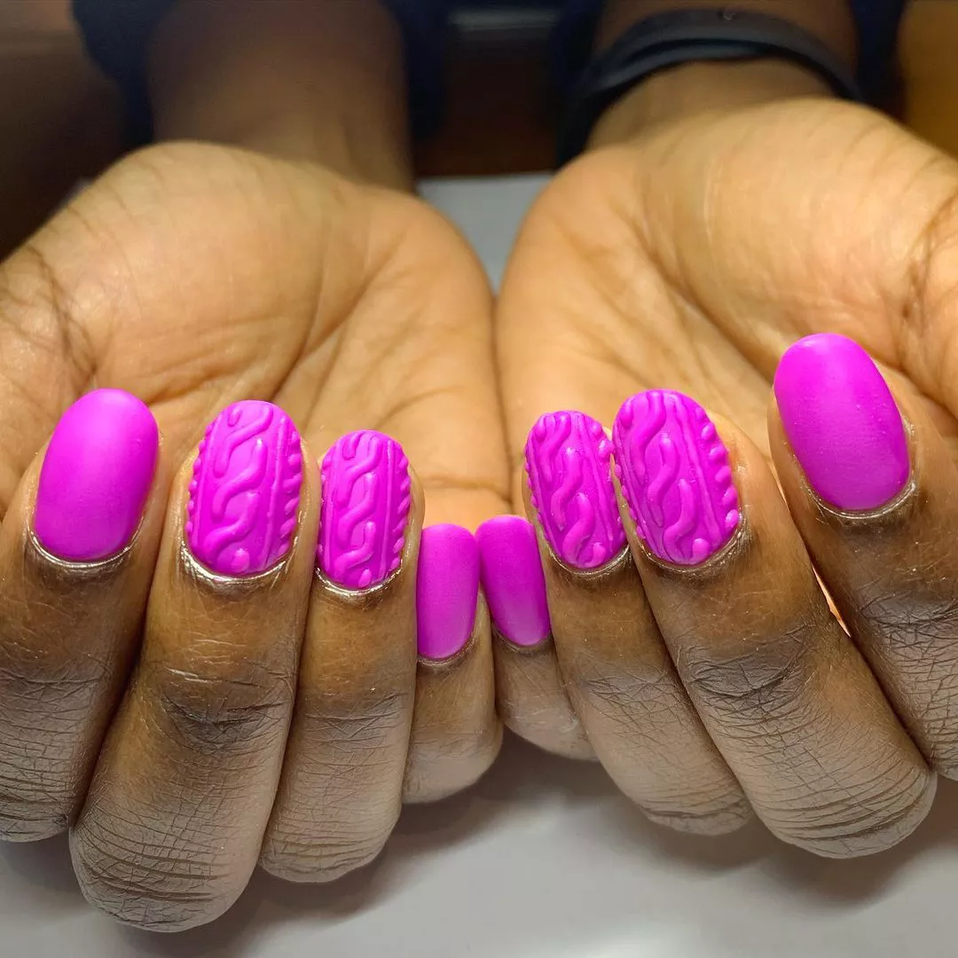 Hot Pink Knit Winter Nails