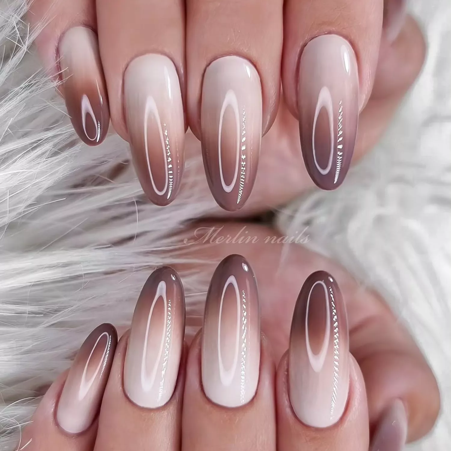 brown accents White Ombre Nails