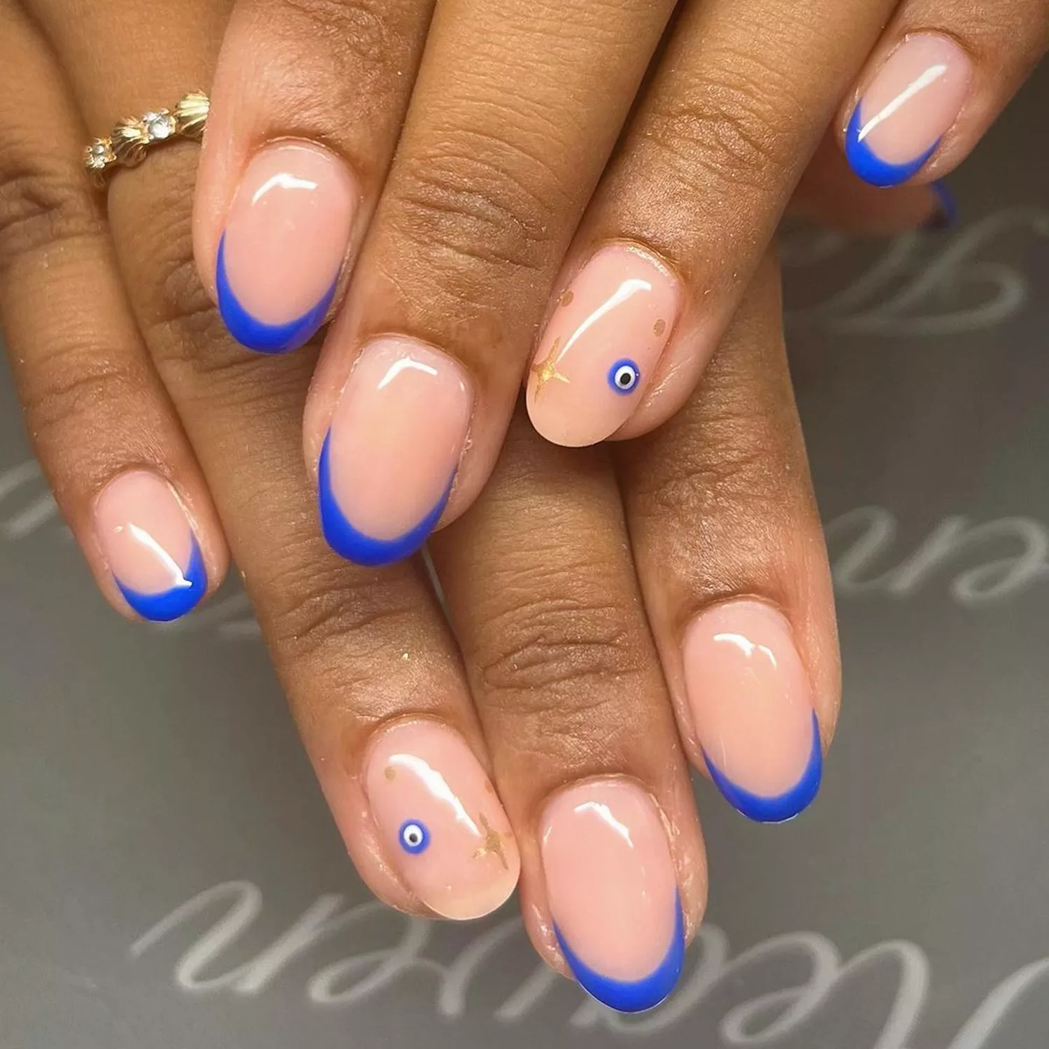 Cobalt French Tips with evil eye accents