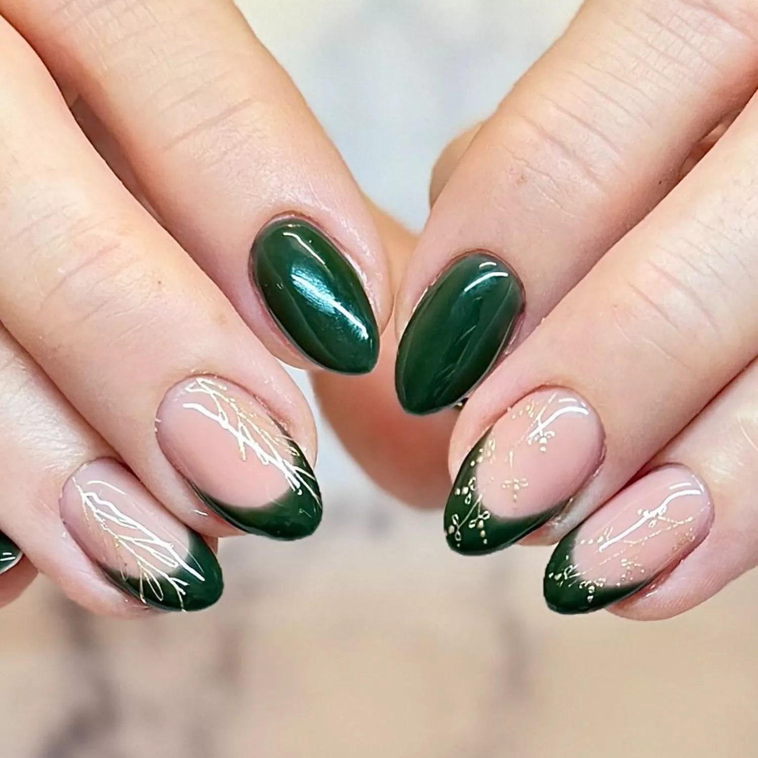 Dainty Metallic Evergreen French Tips - InStyle December Nails 
