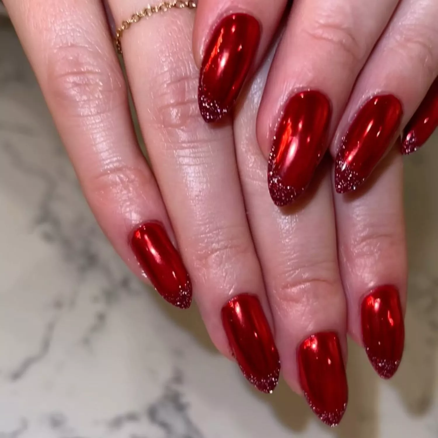 Festive Red Dual-Finish Mani - InStyle December Nails 