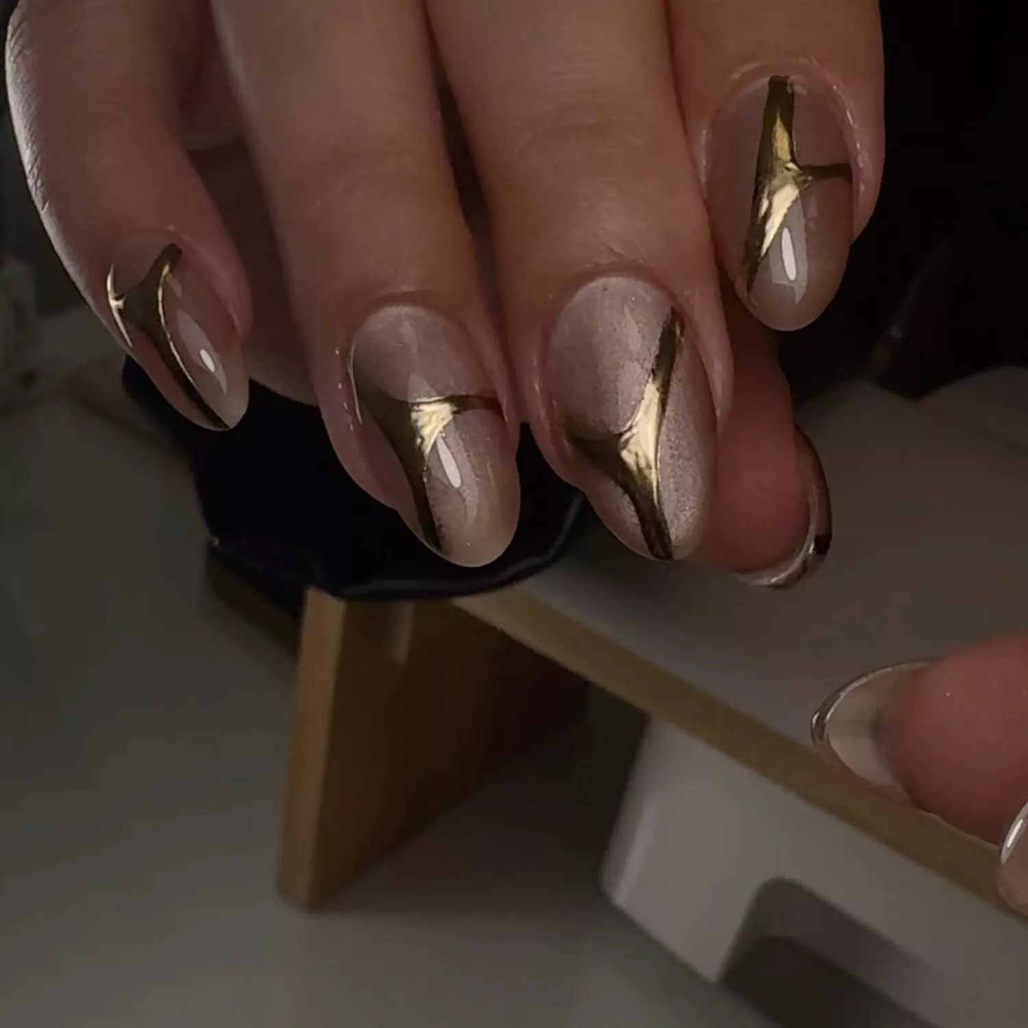 Gold Chrome Rose Gold Velvet Nails - InStyle January Nails