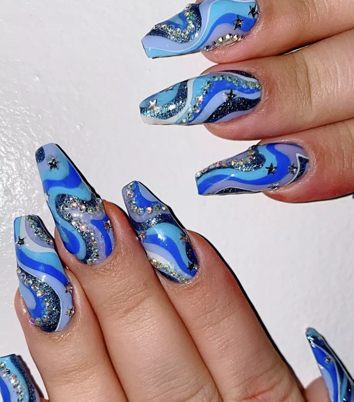 Blue Swirls Winter Nails