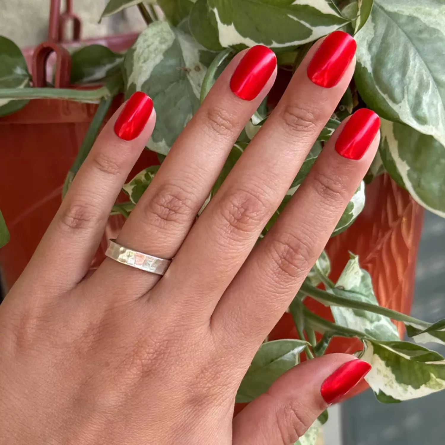 Merry and Bright Red Chrome Nails - InStyle December Nails 
