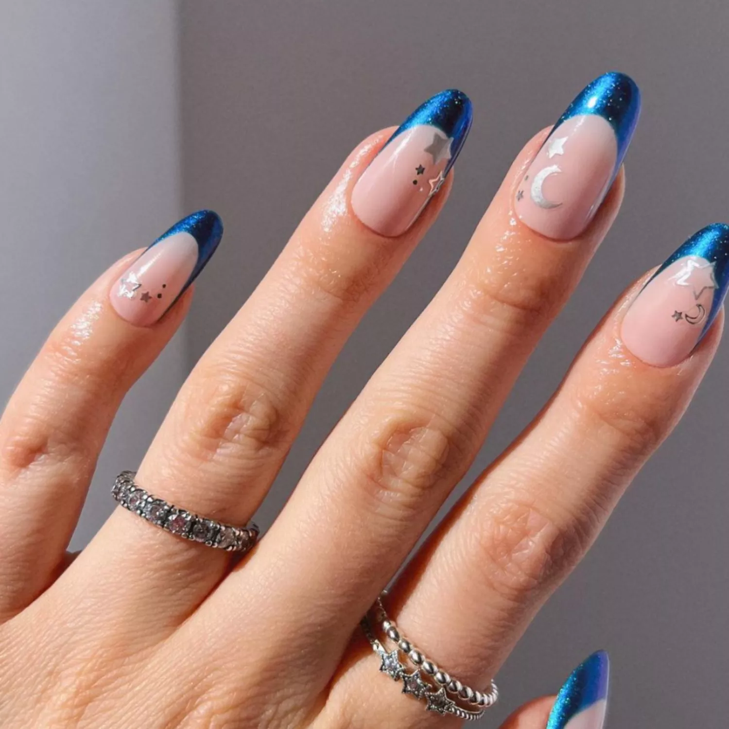 Metallic Midnight Blue French Tips - InStyle January Nails