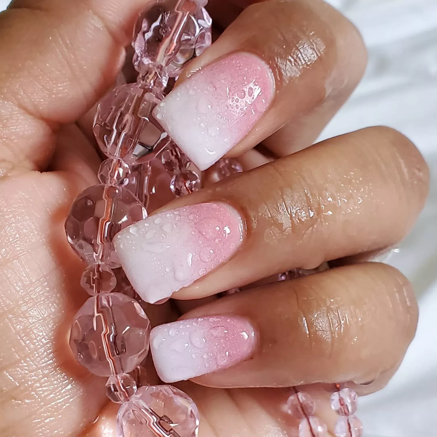 pink details White Ombre Nails