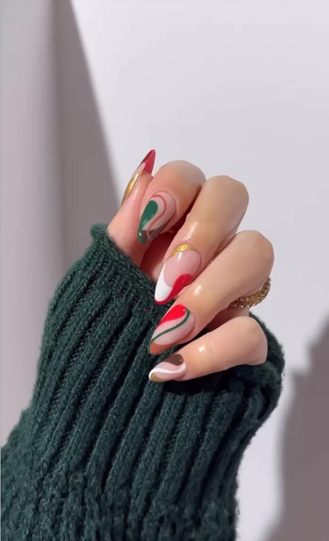 Multi Swirl Green Christmas Nails