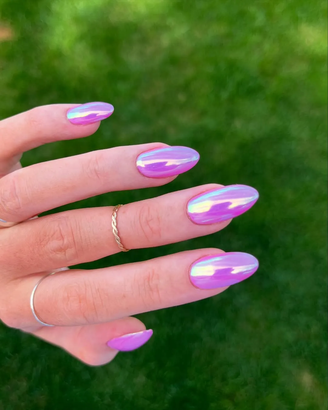 Neon pink holographic nails